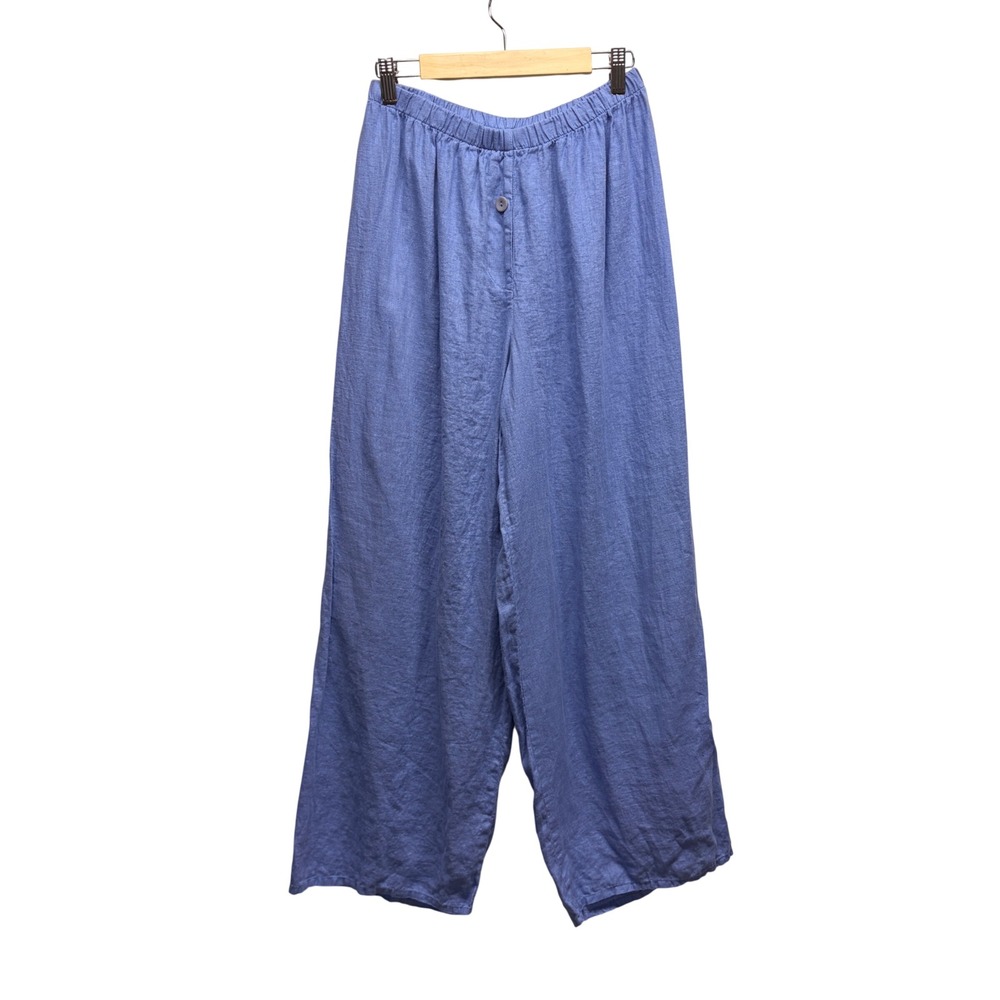 FLAX Linen Wide Leg Pull On Pants Coastal Cottagecore Capsule Minimalist Blue S
